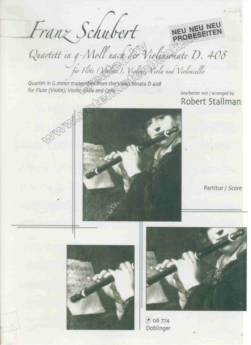 Quartett in g-Moll nach der Violinsonate D.408 - hier klicken Quartett in g-Moll nach der Violinsonate D.408 - hier klicken